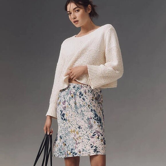 Anthropologie The Tilda Knee-Length Slip Skirt neutral pattern NWT - Picture 1 of 5
